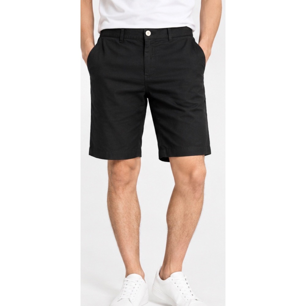 Giordano Mens Black Linen Cotton Bermuda Shorts Slim Fit Elastic Back Size L